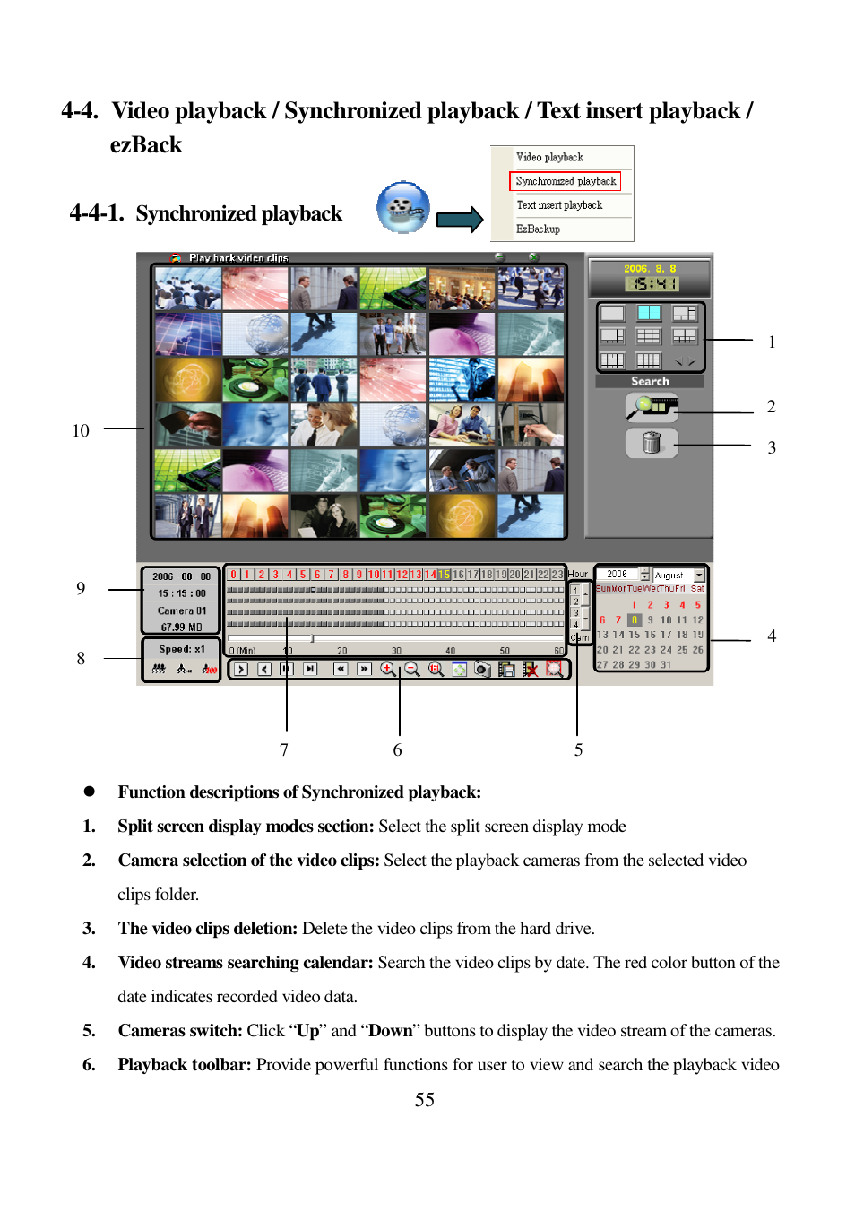 Synchronized playback | I-View AnyNet-0401Mini Embedded NVR User Manual | Page 55 / 169