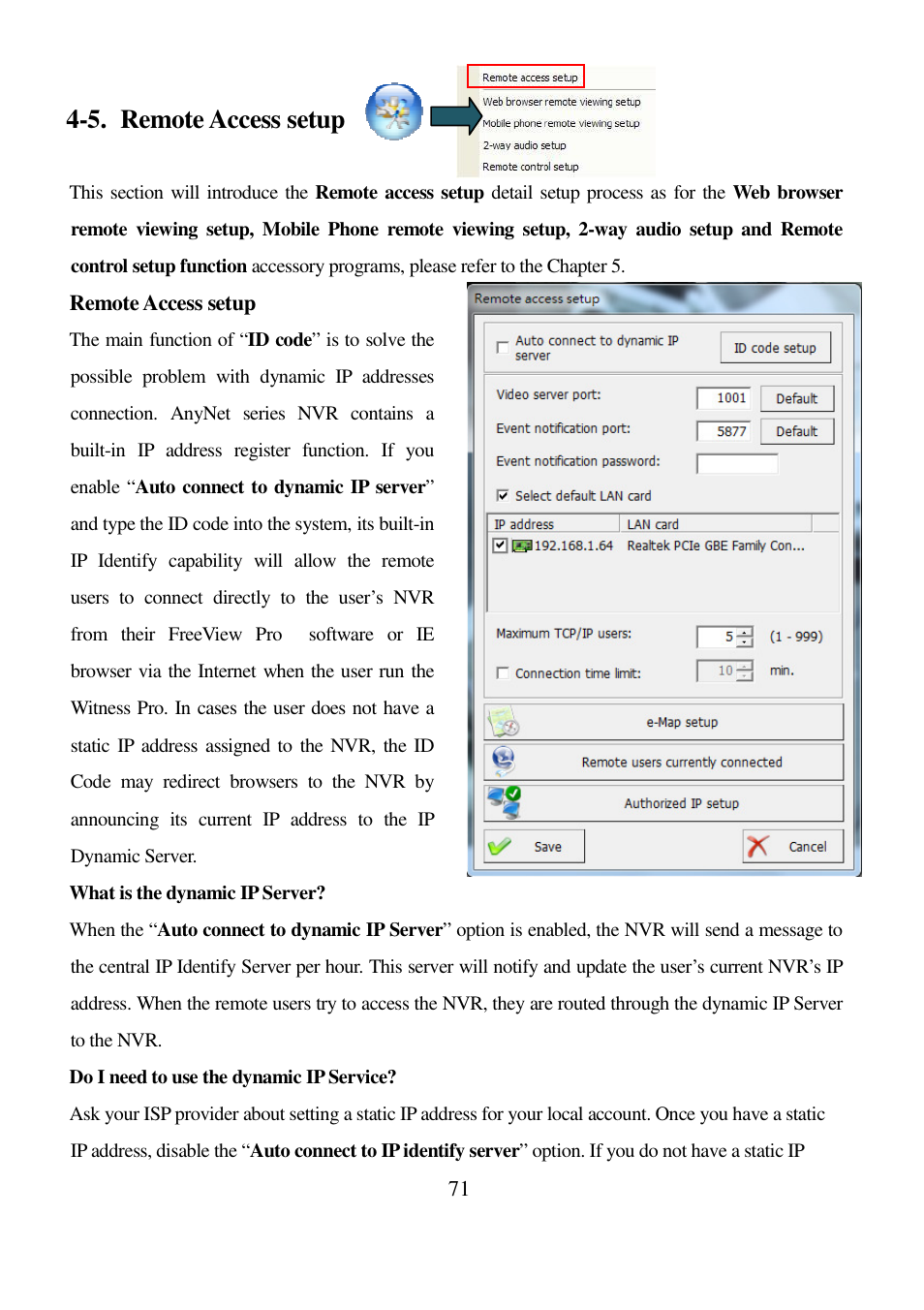 5. remote access setup | I-View AnyNet-0401Mini Embedded NVR User Manual | Page 71 / 169