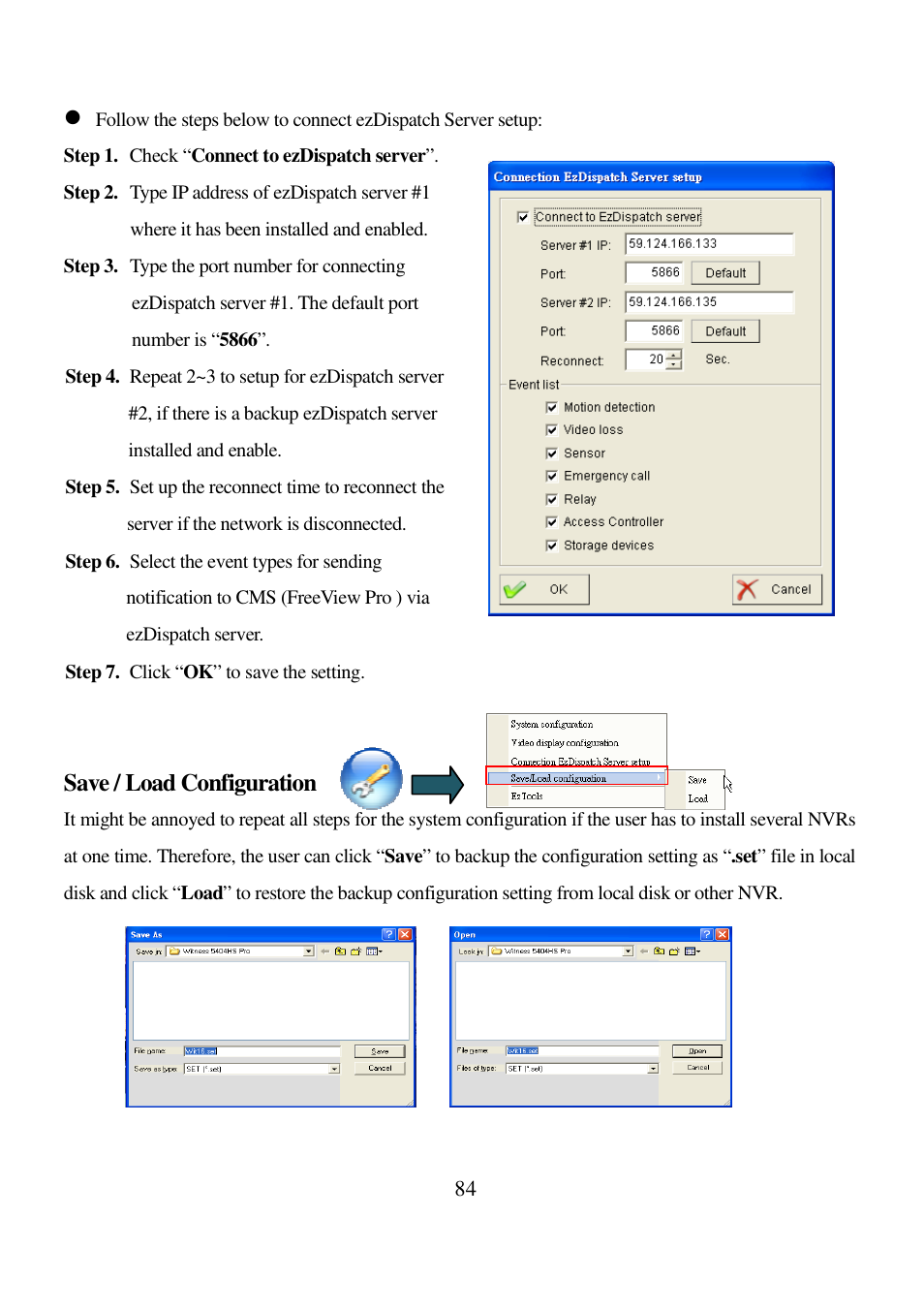 Save / load configuration | I-View AnyNet-0401Mini Embedded NVR User Manual | Page 84 / 169