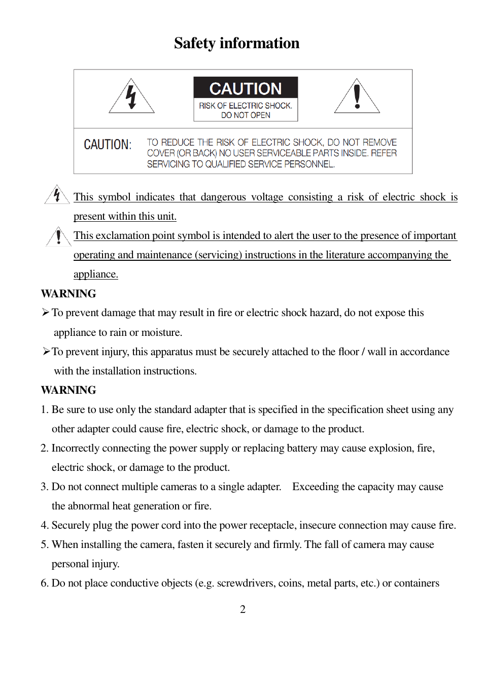 Safety information | I-View EC-5MIPN 5-Megapixels Day/Night Box IP Camera User Manual | Page 2 / 56