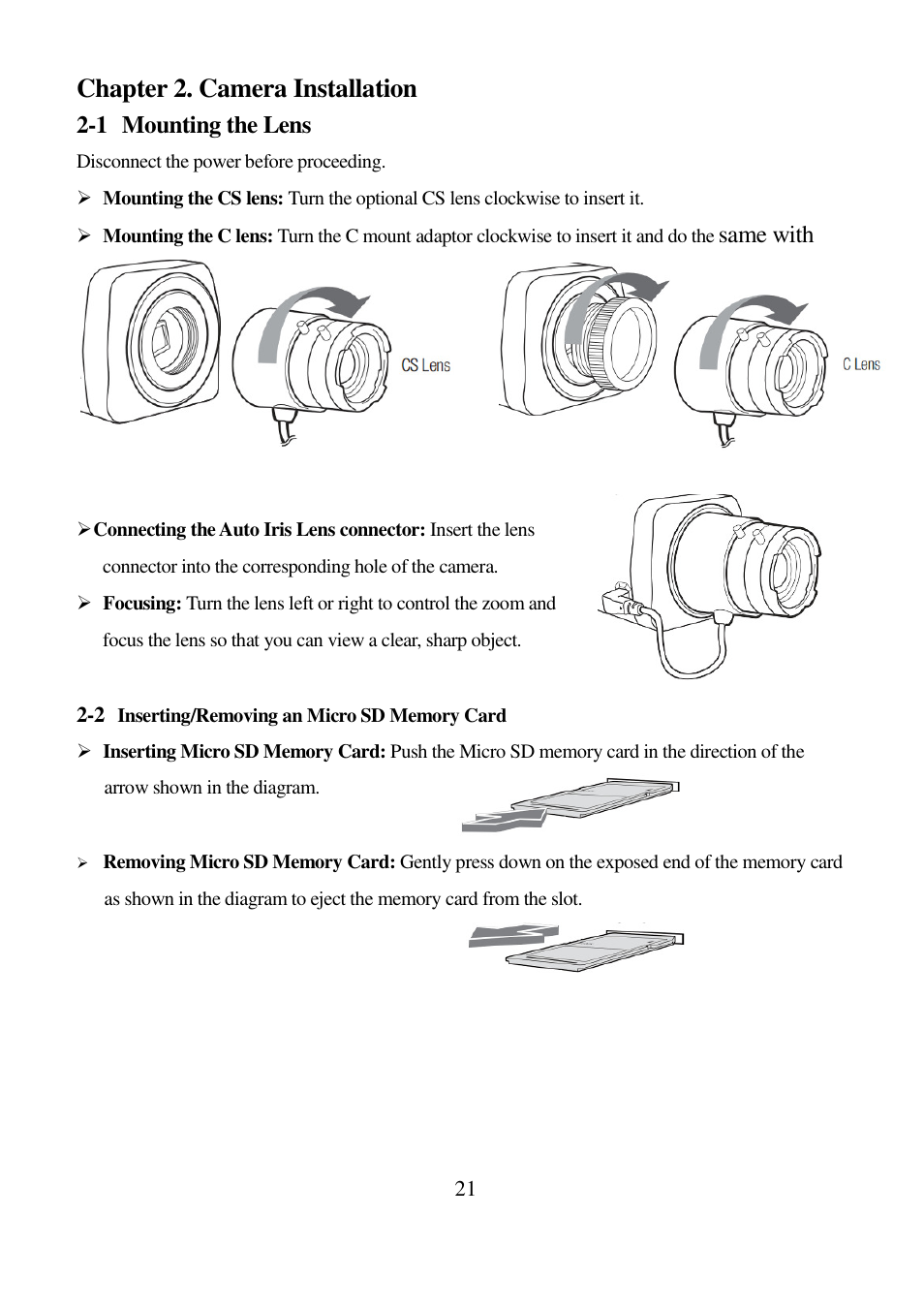 Chapter 2. camera installation | I-View EC-5MIPN 5-Megapixels Day/Night Box IP Camera User Manual | Page 21 / 56
