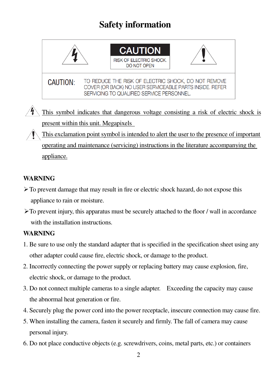 Safety information | I-View IR-5MIPN42 5-Megapixels IR Bullet IP Camera User Manual | Page 2 / 55