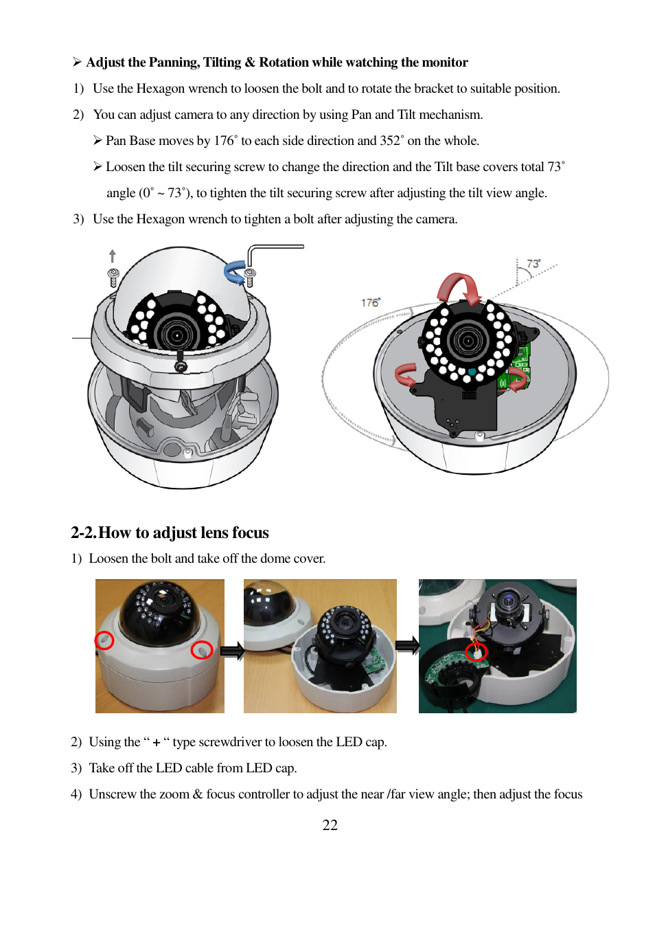 2. how to adjust lens focus | I-View DM-5MIPN30 5-Megapixels IR Vandal Proof Dome IP Camera User Manual | Page 22 / 57