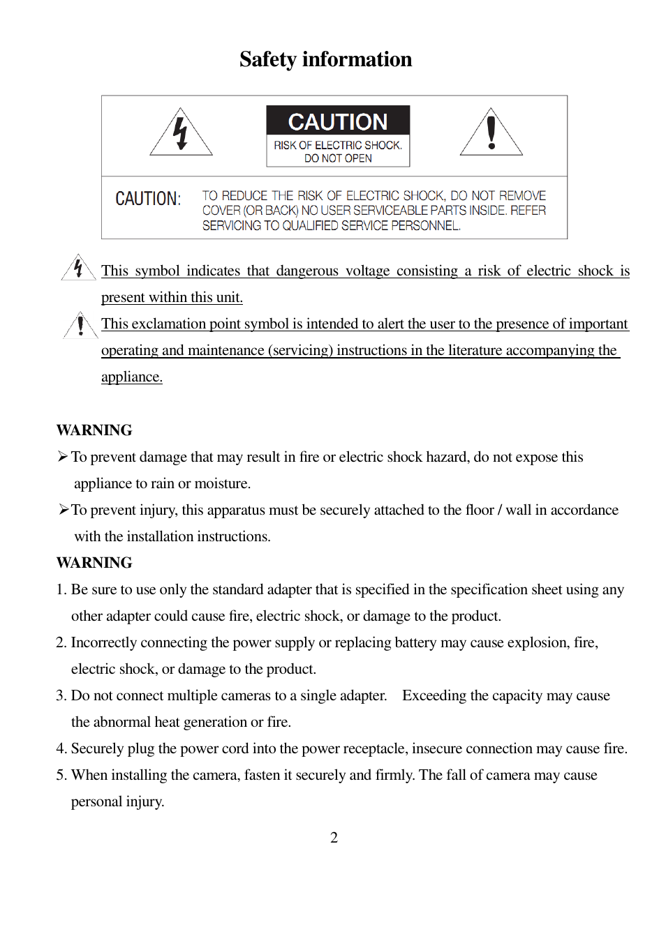 Safety information | I-View DM-5MIPN 5-Megapixels Vandal Proof Dome IP Camera User Manual | Page 2 / 55