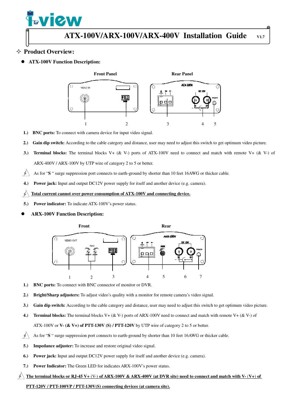 I-View ATX-100V/ARX-100V/ARX-400V Multi-videos Transmission System User Manual | 4 pages