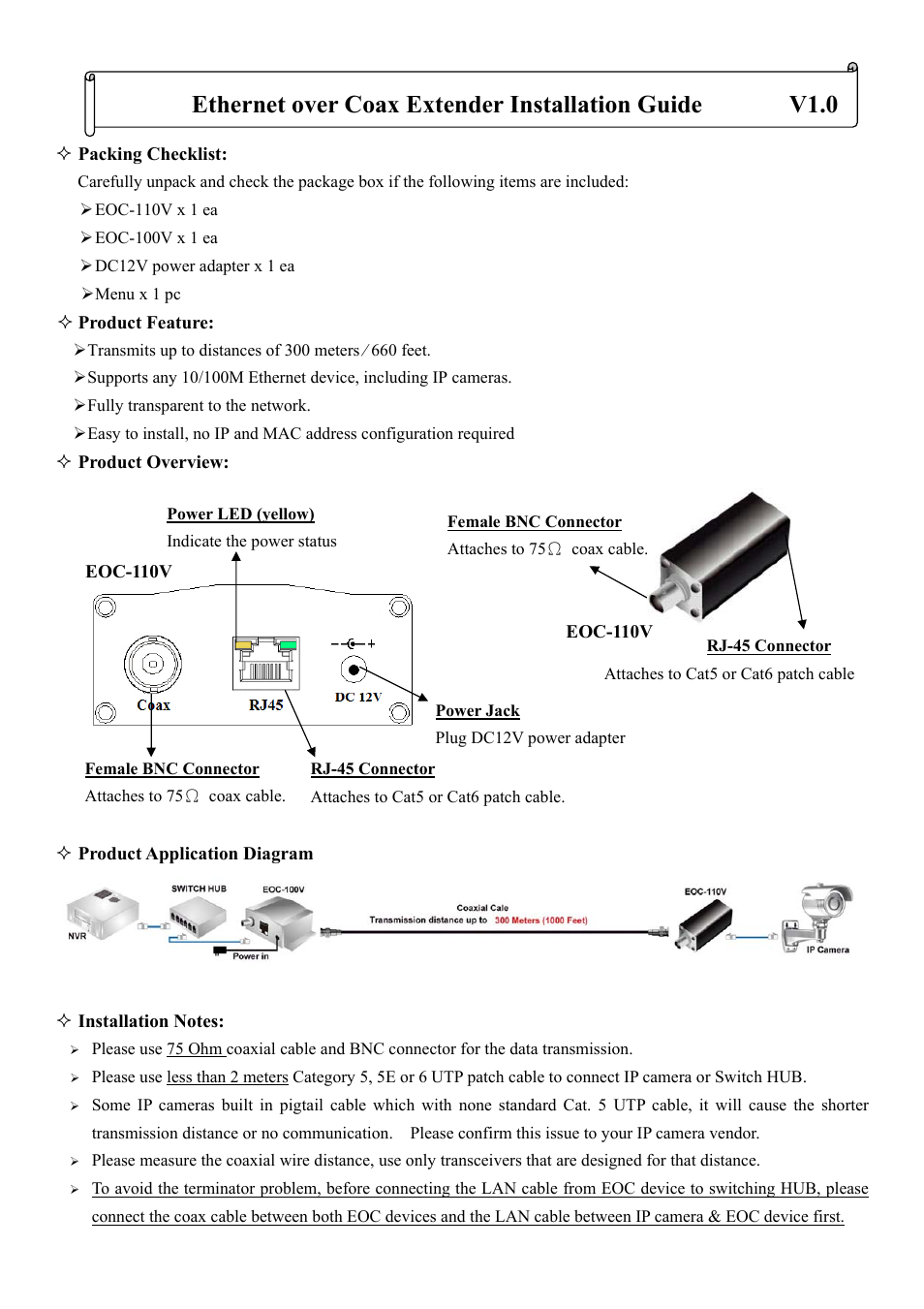 I-View Ethernet/PoE over Coax Extender built-in Hub User Manual | 2 pages