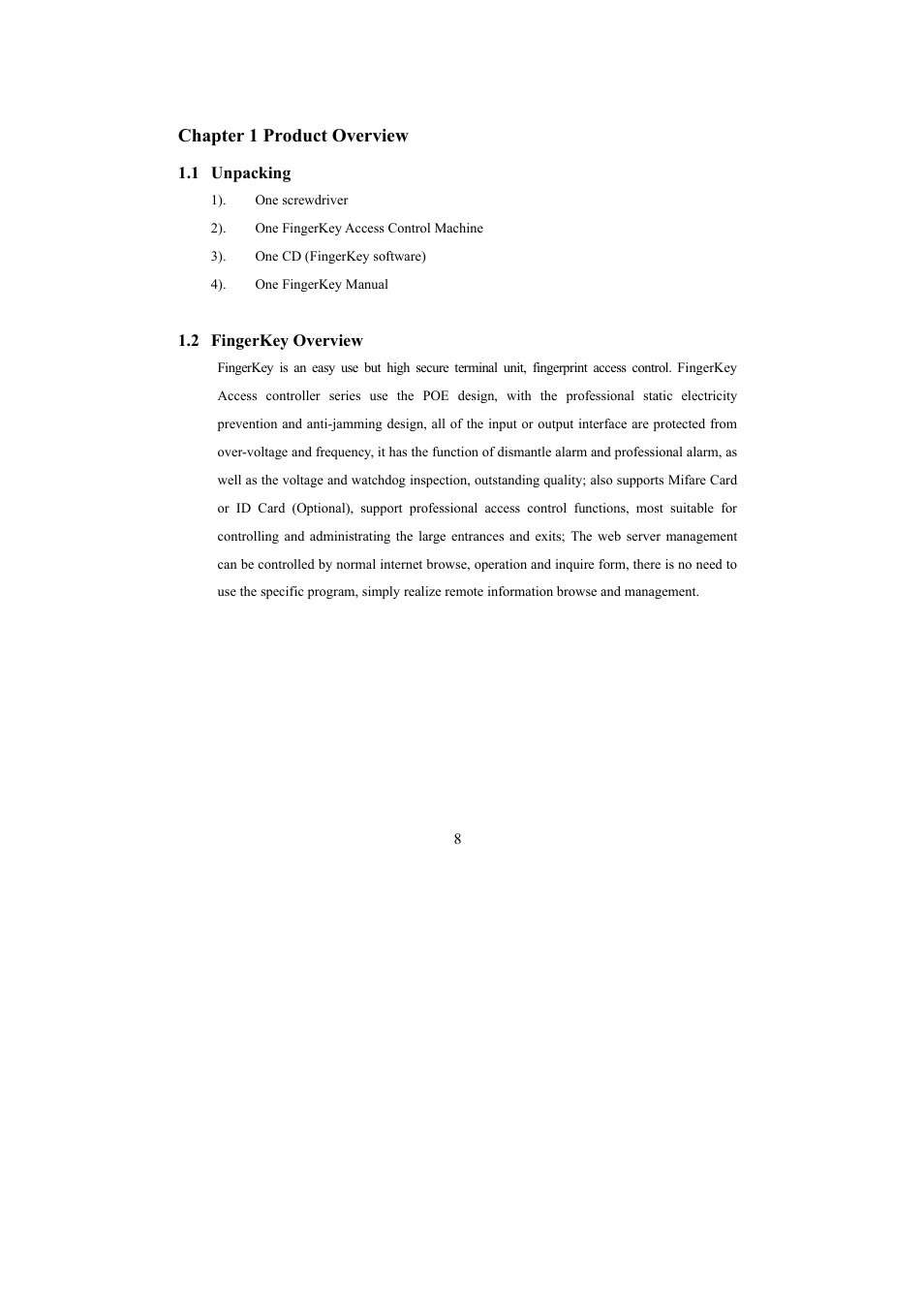 Chapter 1 product overview | I-View FAC – 500 FingerKey Access Controller DVR User Manual | Page 9 / 103