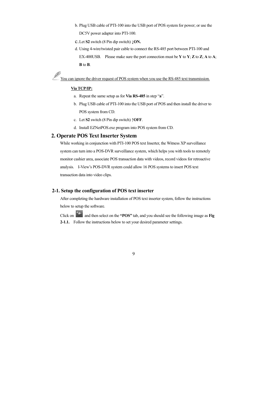 Operate pos text inserter system | I-View PTI-100 P.O.S. DVR User Manual | Page 9 / 15