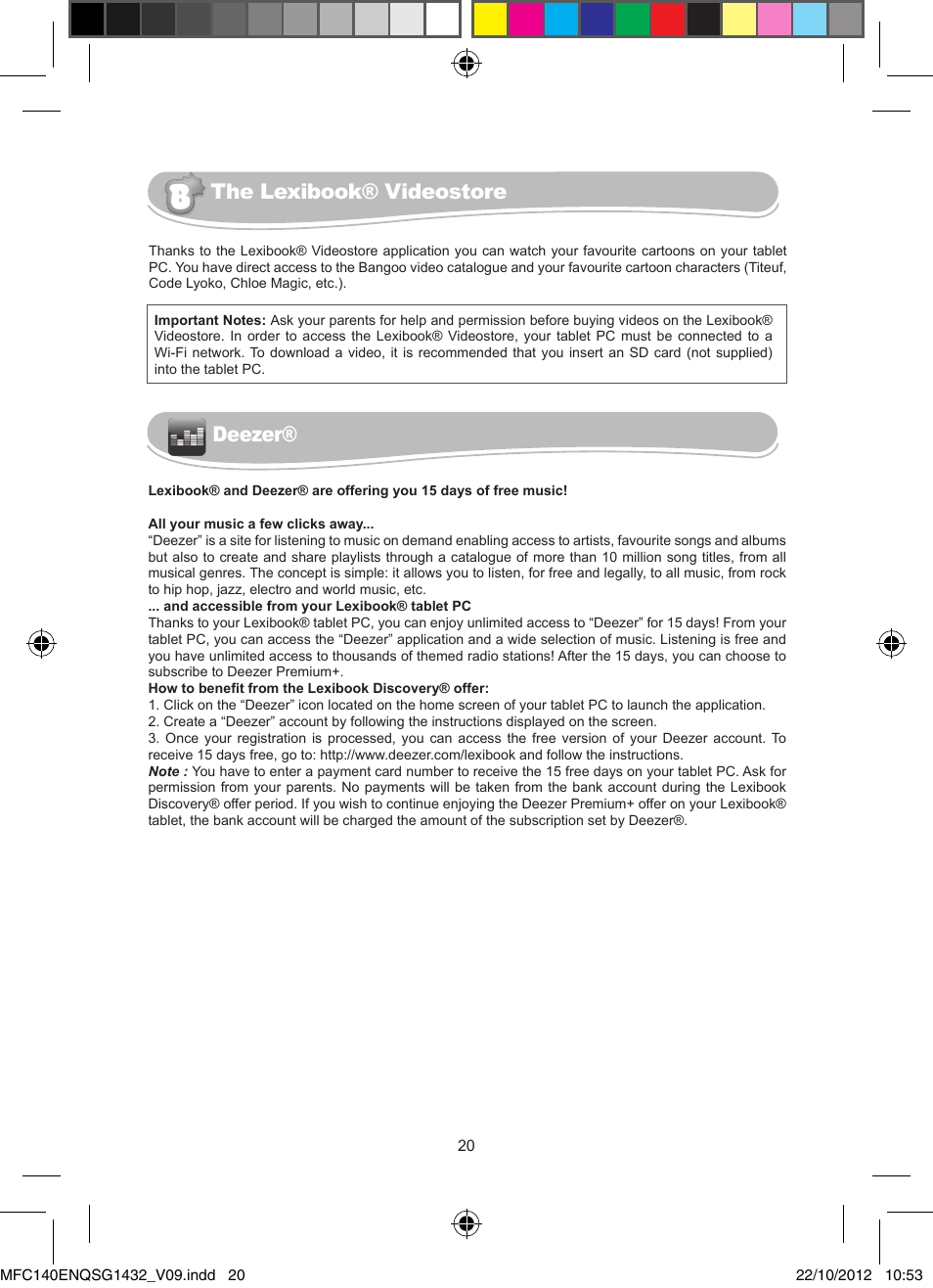 The lexibook® videostore deezer | Lexibook MFC140EN User Manual | Page 20 / 22