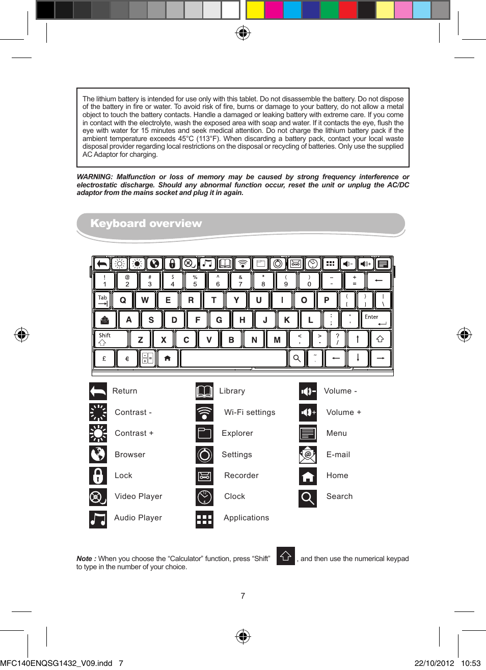 Keyboard overview | Lexibook MFC140EN User Manual | Page 7 / 22