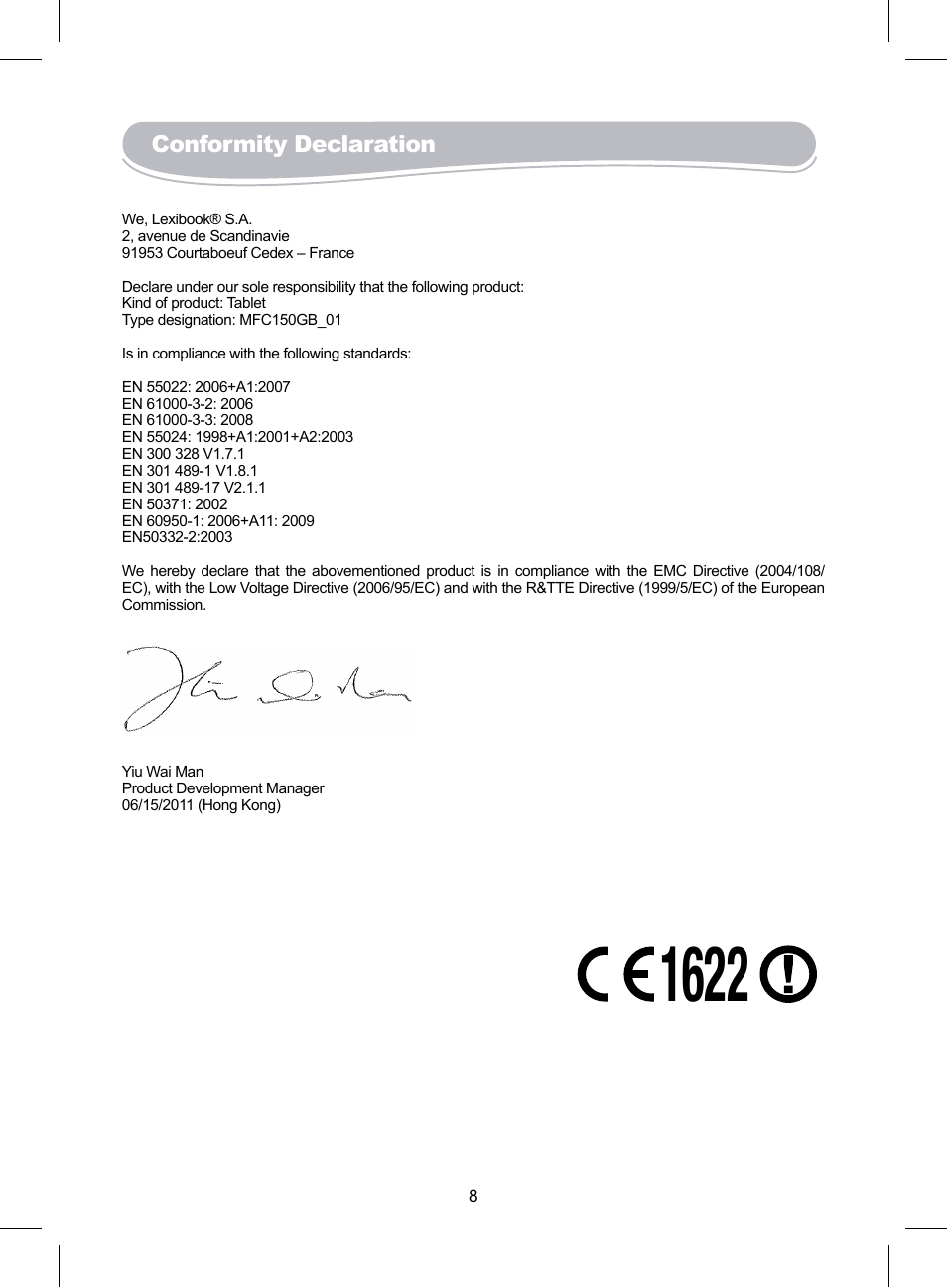 Conformity declaration | Lexibook MFC150GB User Manual | Page 8 / 10