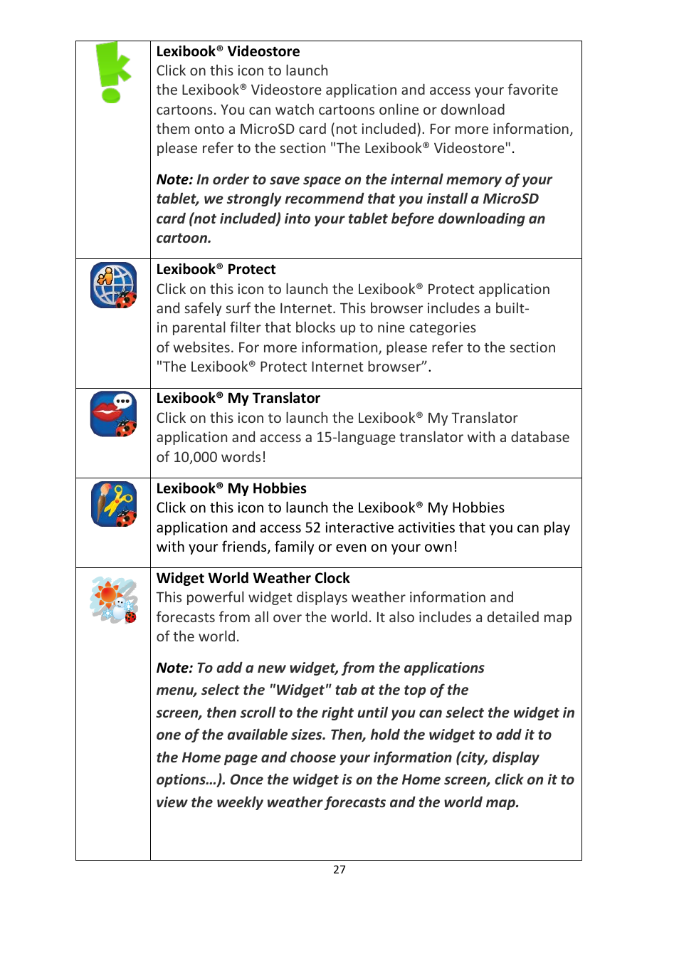 Lexibook MFC155EN User Manual | Page 27 / 54