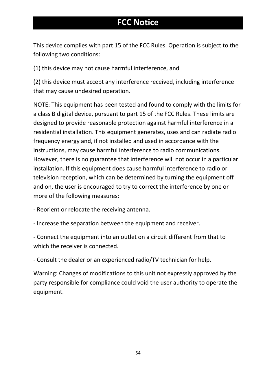 Fcc notice | Lexibook MFC155EN User Manual | Page 54 / 54
