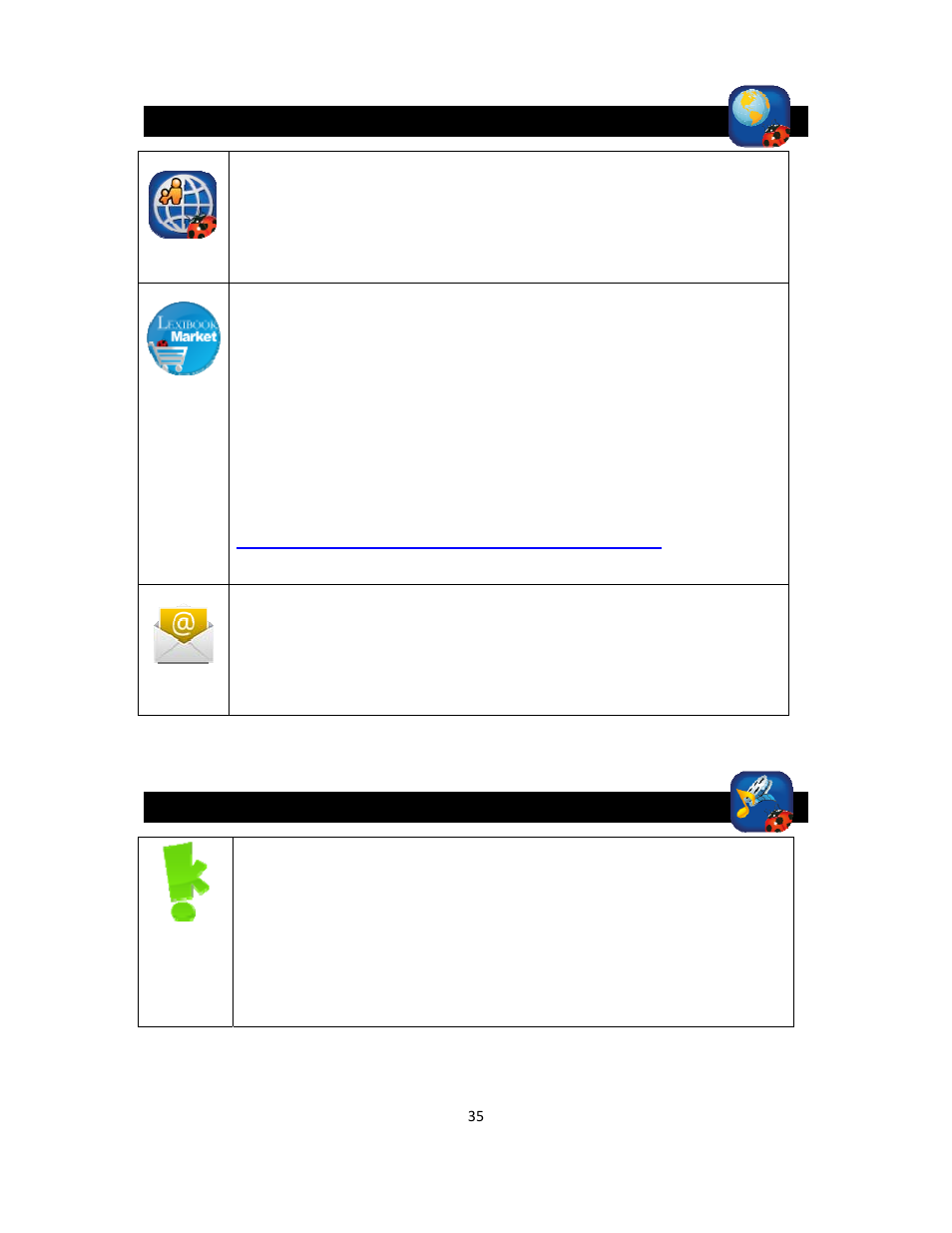 My internet apps homepage, My multimedia apps homepage | Lexibook MFC270EN User Manual | Page 35 / 55