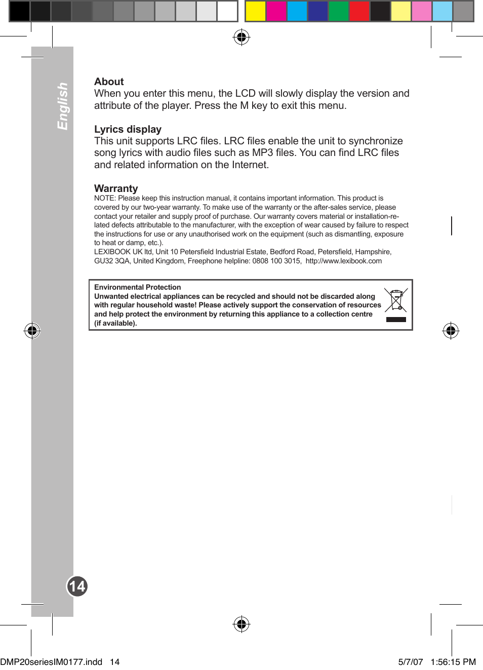 Español english, Descripción del producto | Lexibook DMP20SP/DMP23SP User Manual | Page 14 / 44