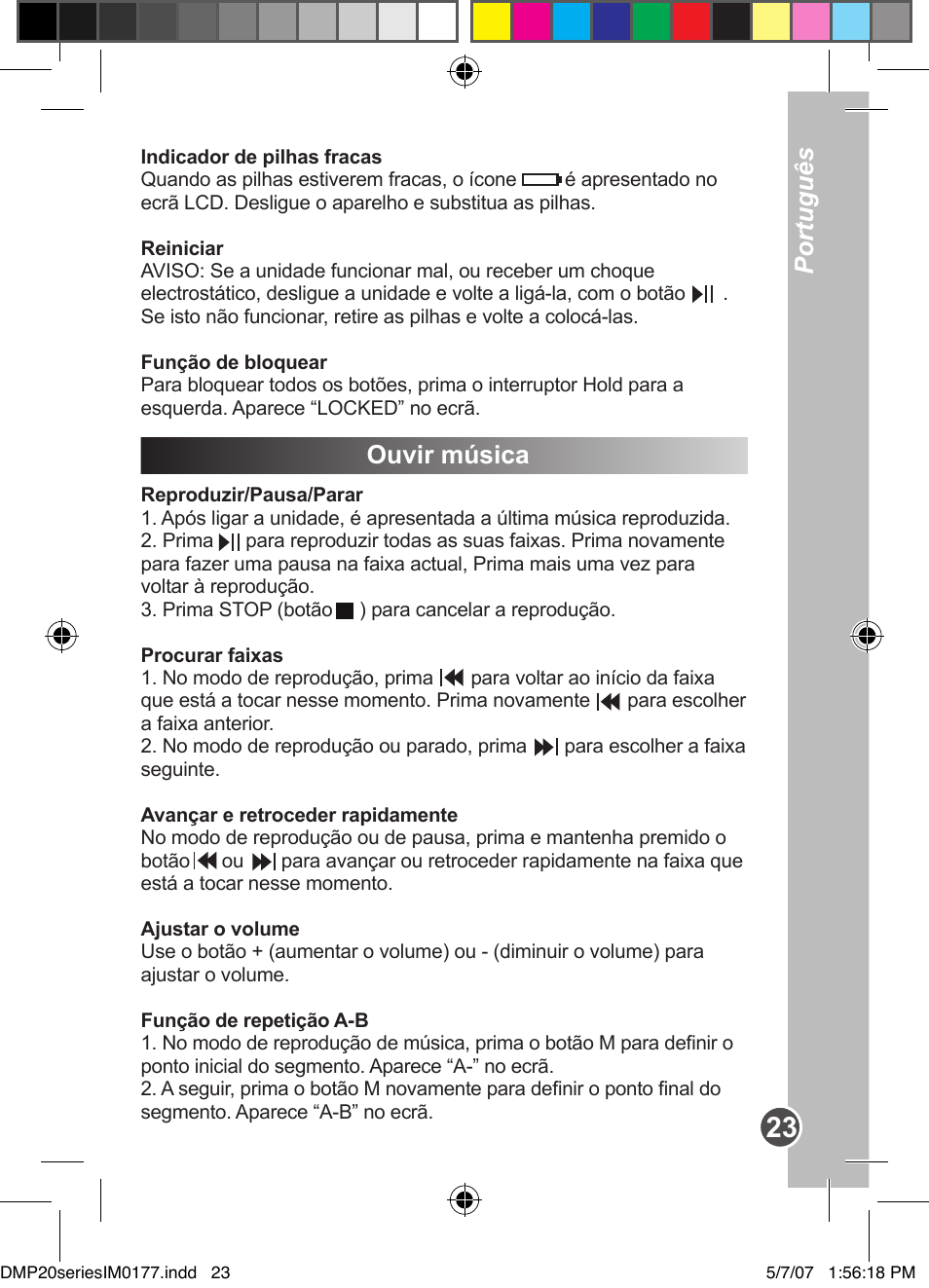 Português, Ouvir música | Lexibook DMP20SP/DMP23SP User Manual | Page 23 / 44