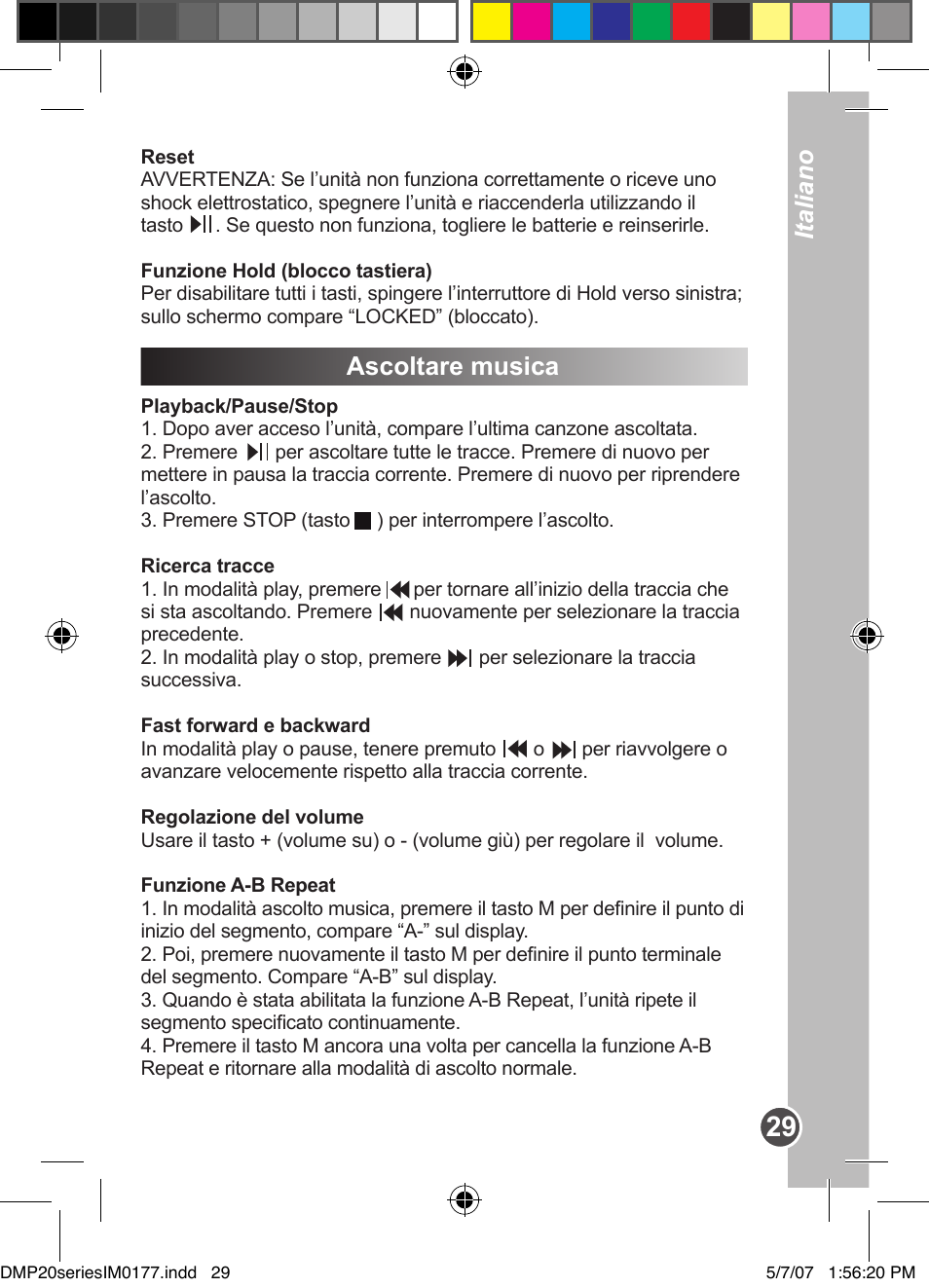 Italiano, Ascoltare musica | Lexibook DMP20SP/DMP23SP User Manual | Page 29 / 44
