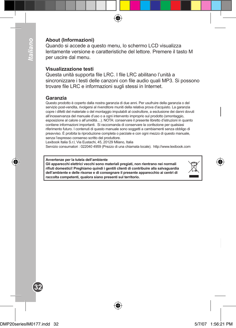 Deutsch italiano, Produktbeschreibung | Lexibook DMP20SP/DMP23SP User Manual | Page 32 / 44