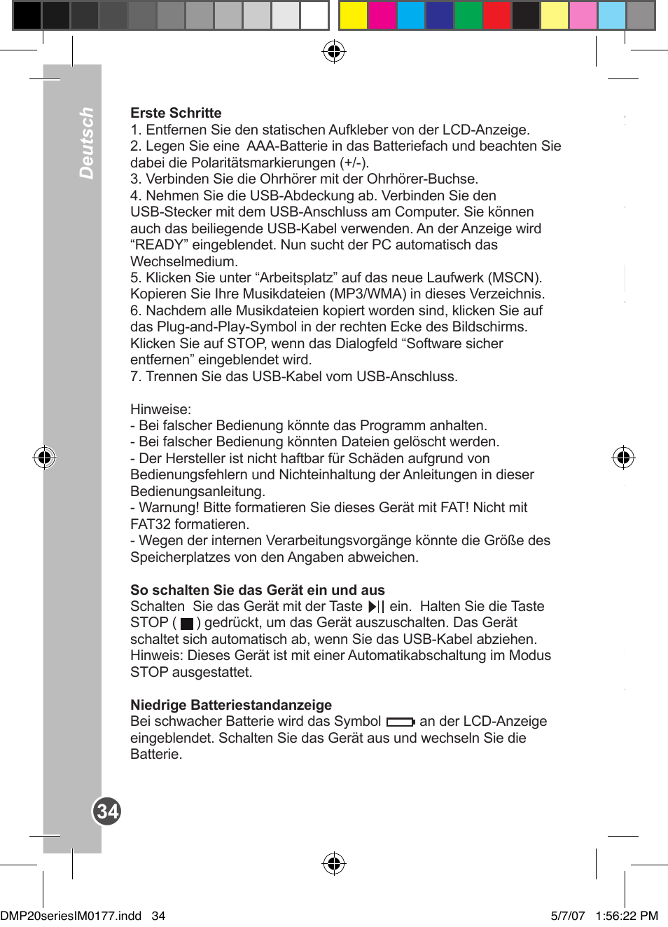 Deutsch | Lexibook DMP20SP/DMP23SP User Manual | Page 34 / 44