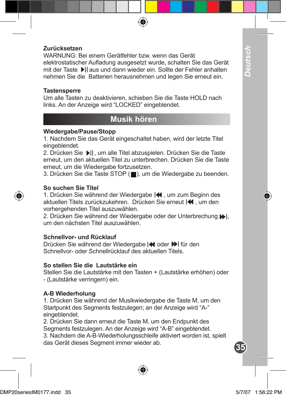 Deutsch, Musik hören | Lexibook DMP20SP/DMP23SP User Manual | Page 35 / 44