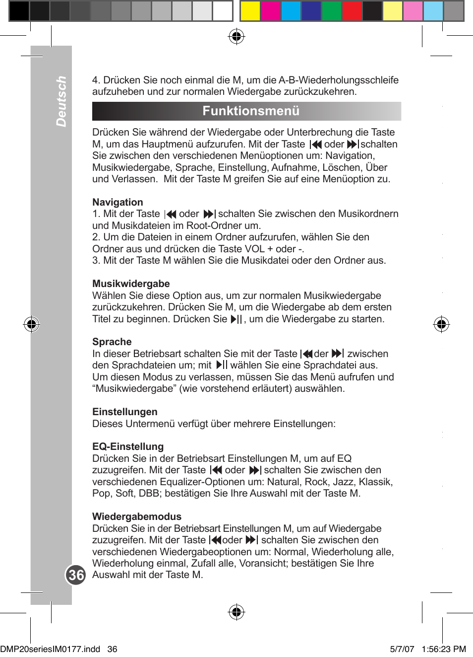 Deutsch, Funktionsmenü | Lexibook DMP20SP/DMP23SP User Manual | Page 36 / 44