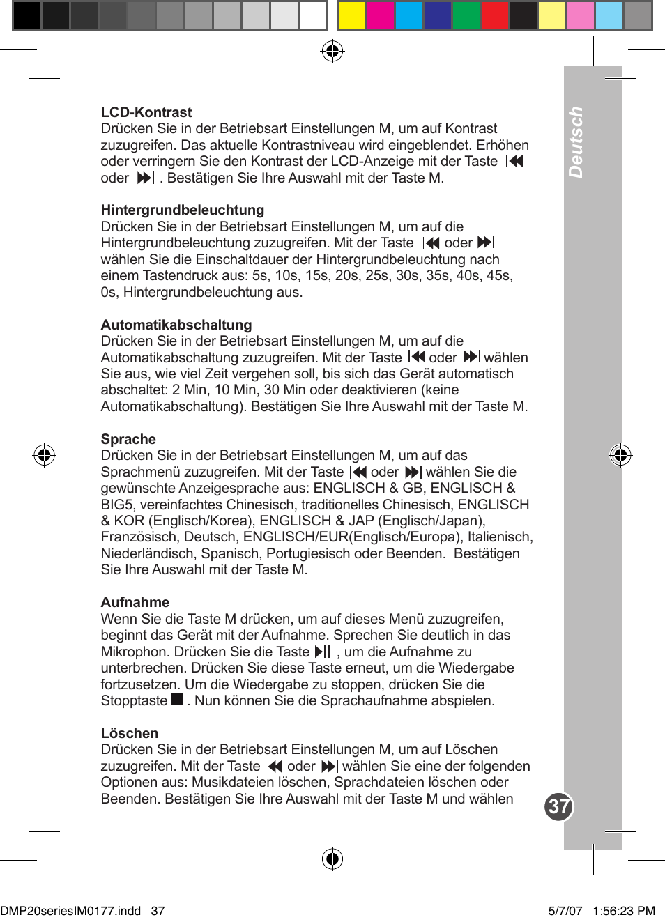 Deutsch, Funktionsmenü | Lexibook DMP20SP/DMP23SP User Manual | Page 37 / 44