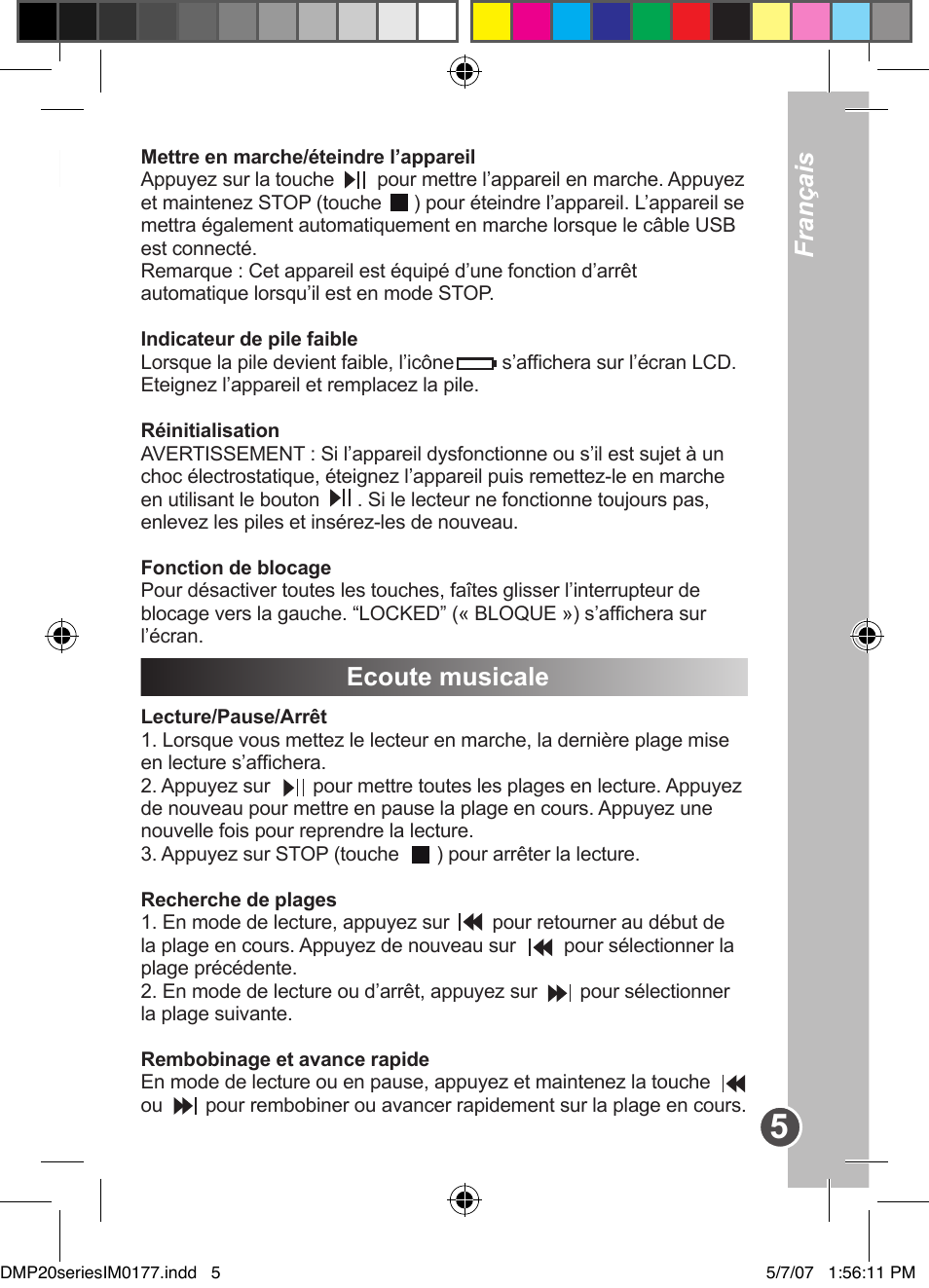 Français, Français ecoute musicale | Lexibook DMP20SP/DMP23SP User Manual | Page 5 / 44