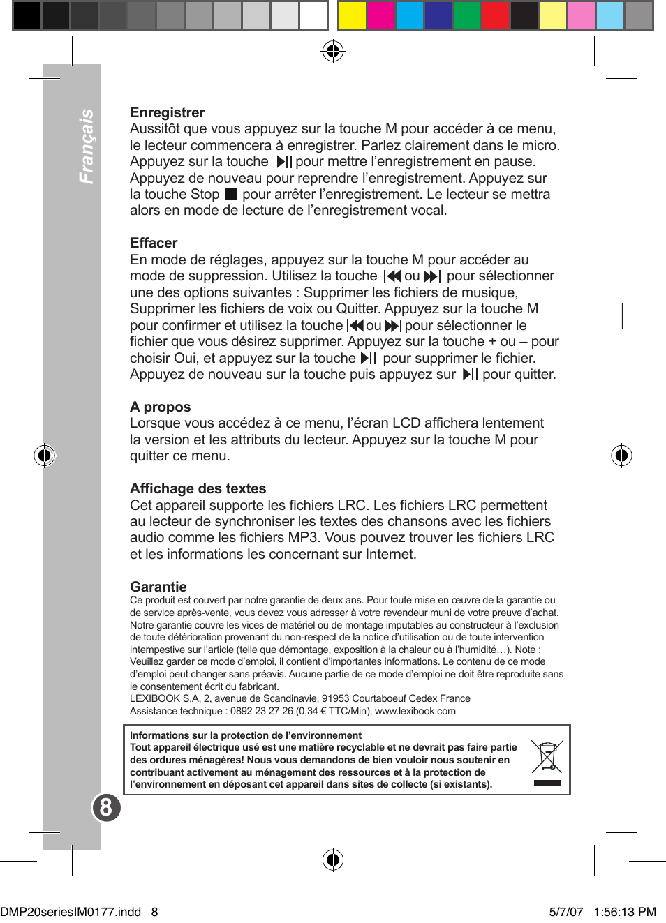 English français, Product description | Lexibook DMP20SP/DMP23SP User Manual | Page 8 / 44