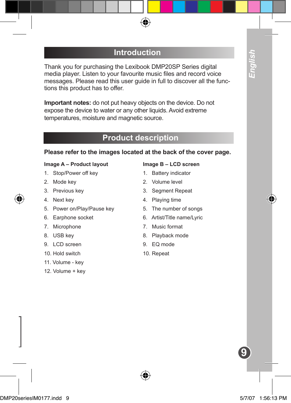 English français, Introduction, Product description | Lexibook DMP20SP/DMP23SP User Manual | Page 9 / 44