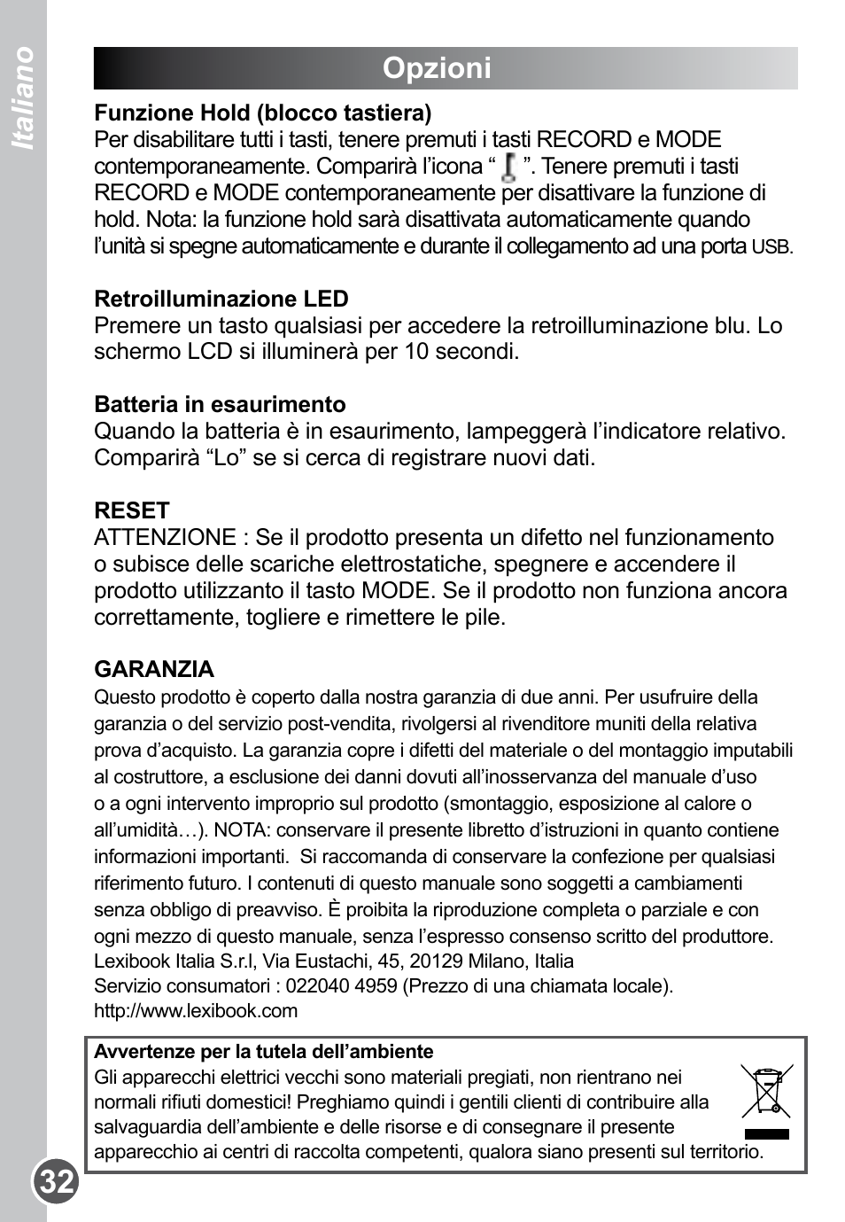 Opzioni, Deutsch italiano | Lexibook DMP61HSM User Manual | Page 32 / 44