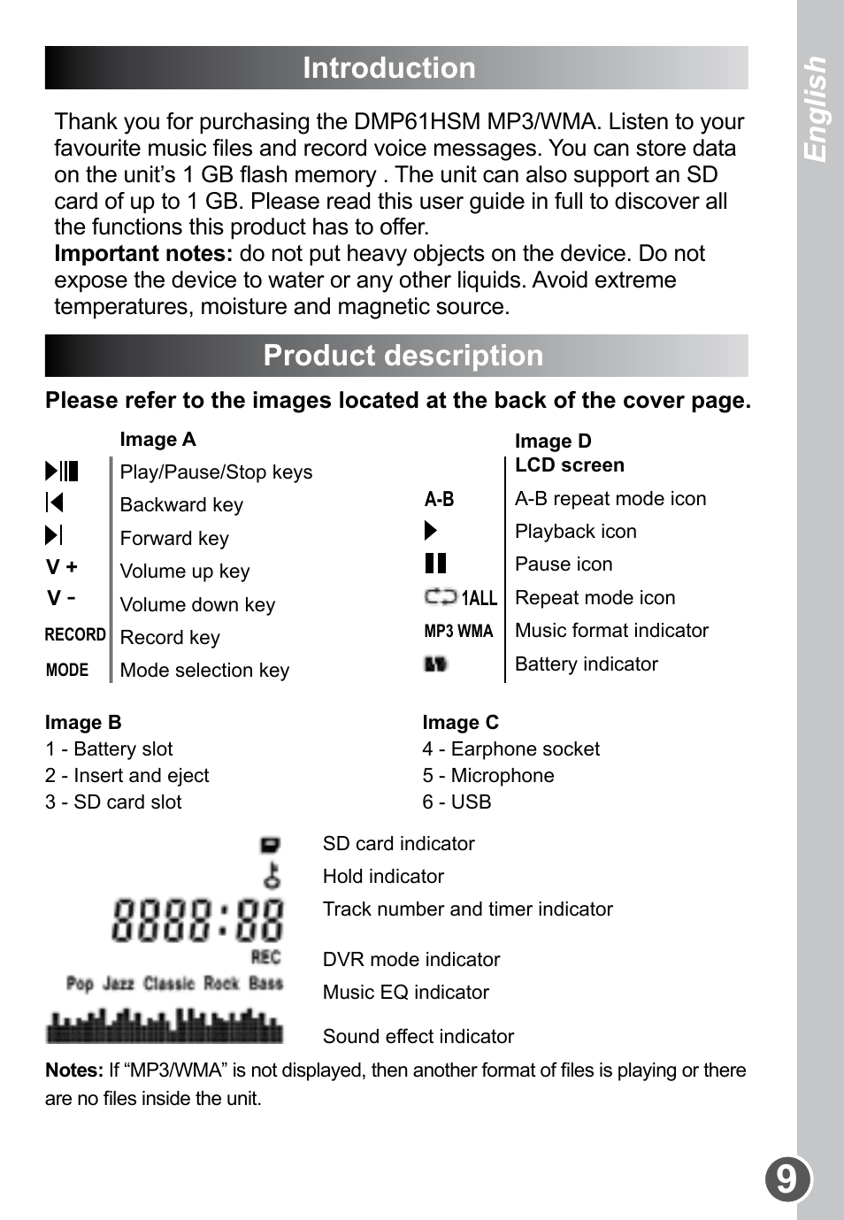 English français introduction, Product description | Lexibook DMP61HSM User Manual | Page 9 / 44