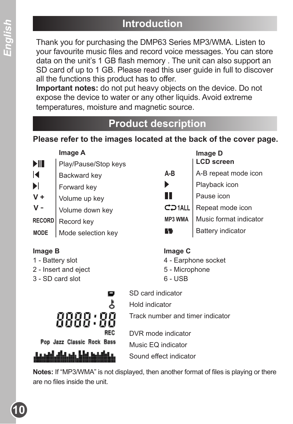 English introduction, Product description | Lexibook DMP63BB User Manual | Page 10 / 51