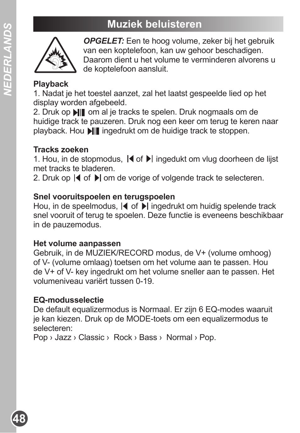 Nederlands muziek beluisteren | Lexibook DMP63BB User Manual | Page 48 / 51