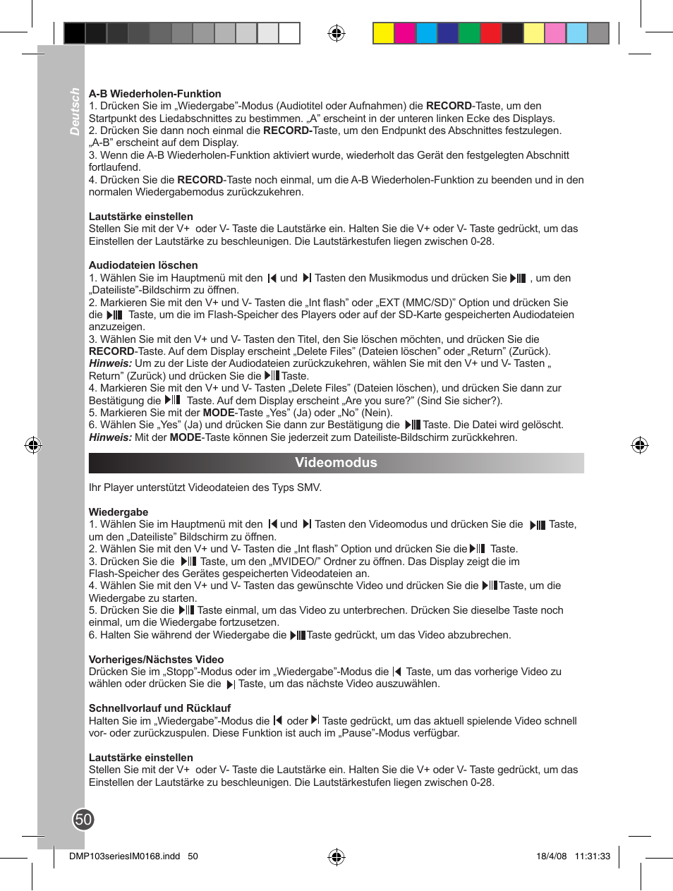Videomodus | Lexibook DMP103SP User Manual | Page 50 / 66