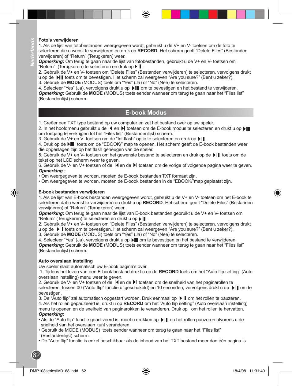 E-book modus | Lexibook DMP103SP User Manual | Page 62 / 66