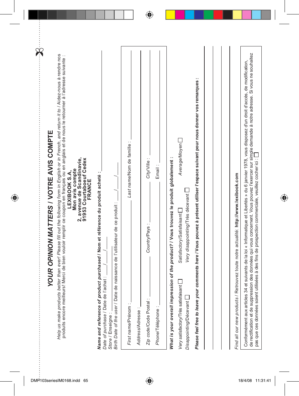 Lexibook DMP103SP User Manual | Page 65 / 66