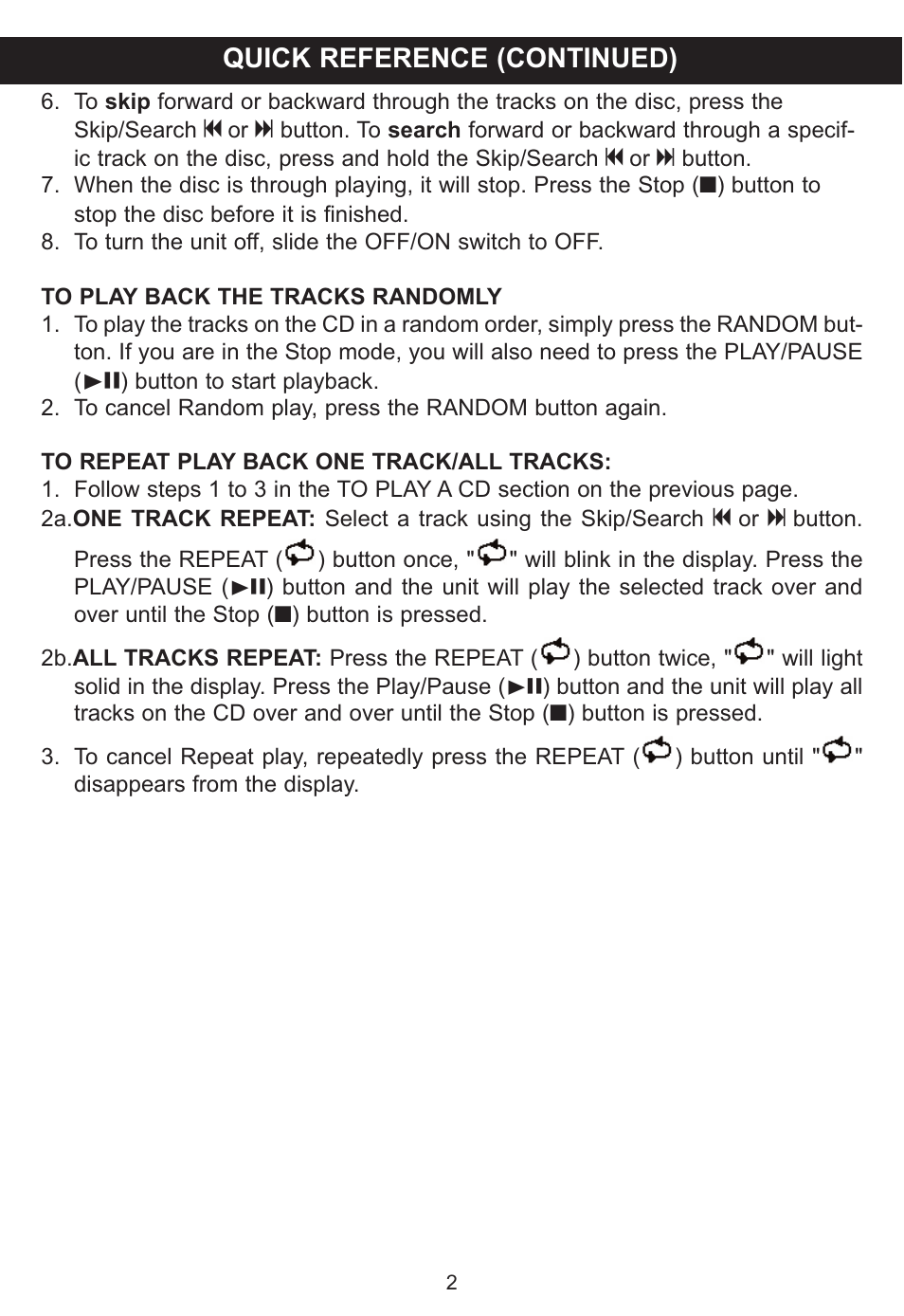 Quick reference (continued) | Lexibook RCD100DC User Manual | Page 2 / 18