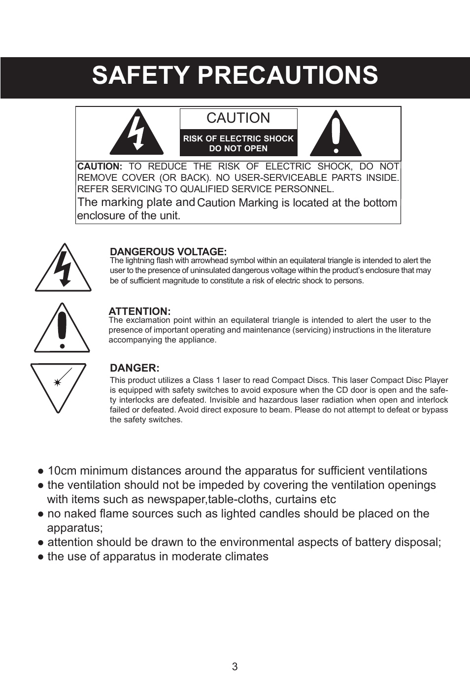 Safety precautions, Caution | Lexibook RCD100DC User Manual | Page 3 / 18