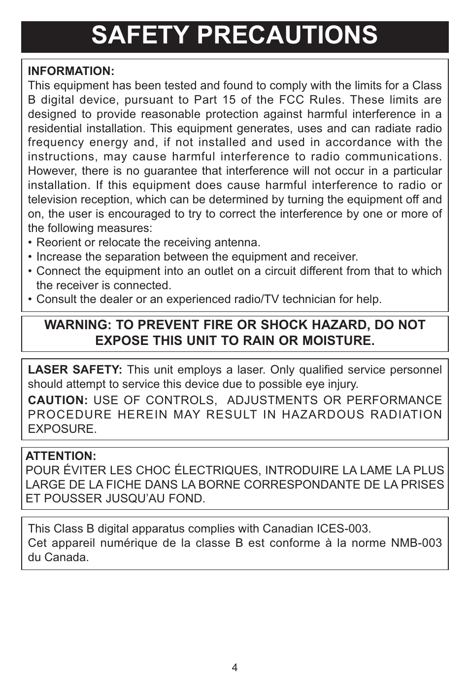 Safety precautions | Lexibook RCD100DC User Manual | Page 4 / 18