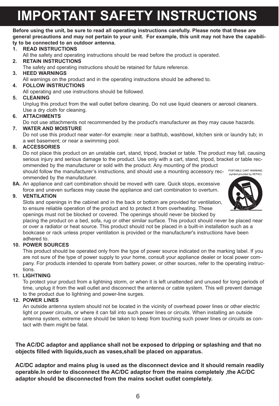 Important safety instructions | Lexibook RCD100DC User Manual | Page 6 / 18