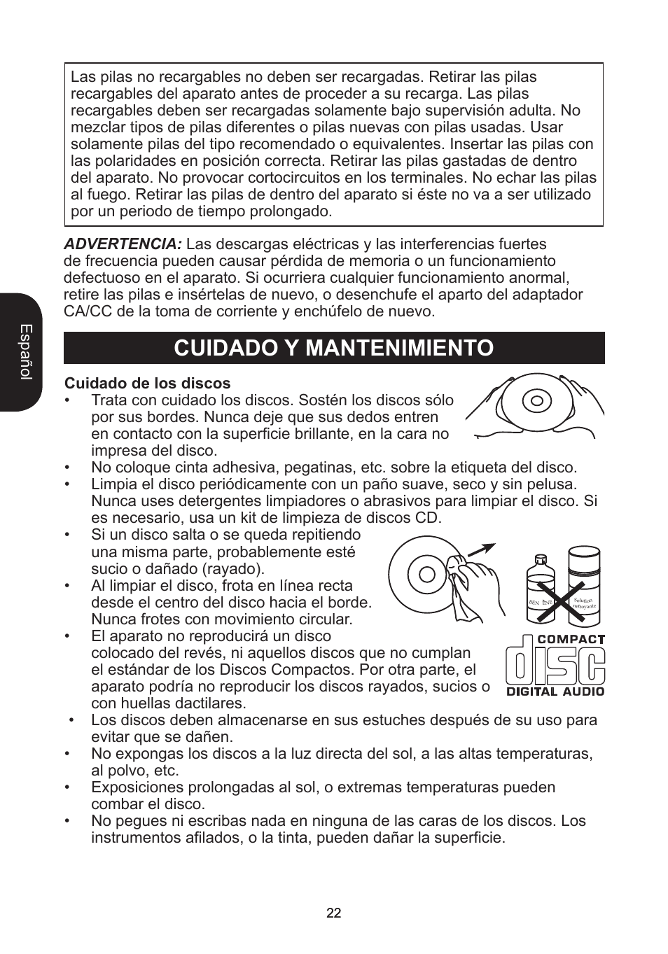 Cuidado y mantenimiento | Lexibook RCD102TF User Manual | Page 22 / 60