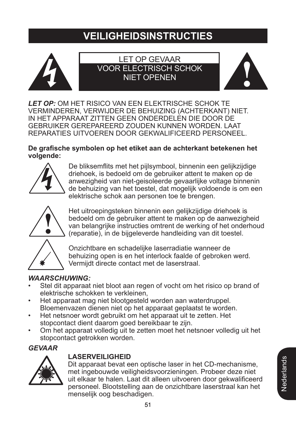 Veiligheidsinstructies | Lexibook RCD102TF User Manual | Page 51 / 60