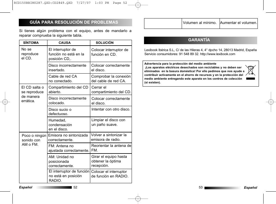 Lexibook RCD150BB User Manual | Page 27 / 62