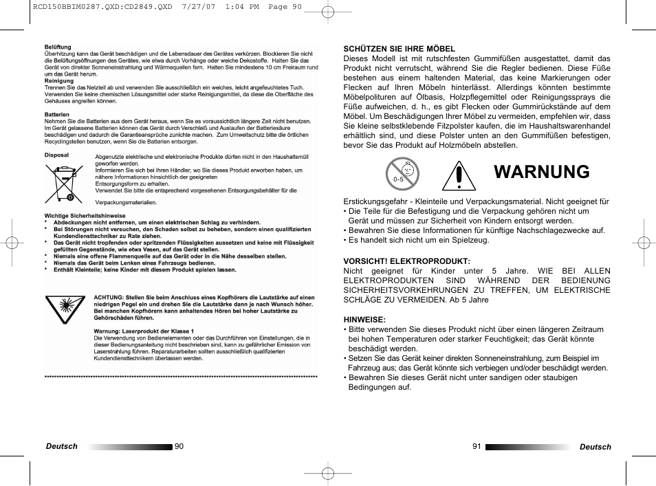 Warnung | Lexibook RCD150BB User Manual | Page 46 / 62