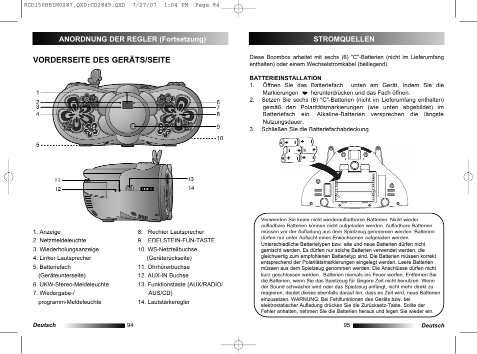 Vorderseite des geräts/seite | Lexibook RCD150BB User Manual | Page 48 / 62