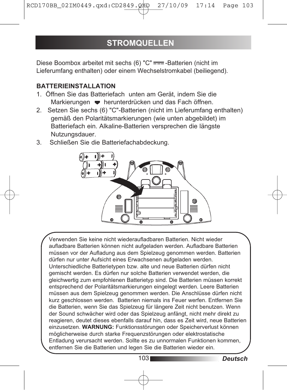 Stromquellen, Anordnung der regler (fortsetzung) | Lexibook RCD170BB User Manual | Page 103 / 134