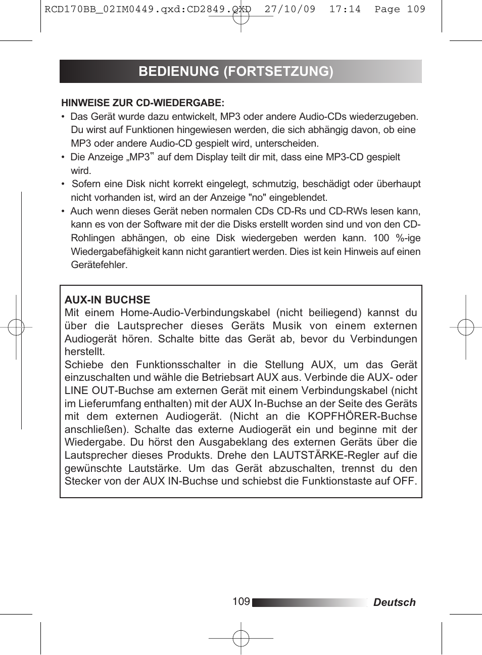 Bedienung (fortsetzung) | Lexibook RCD170BB User Manual | Page 109 / 134