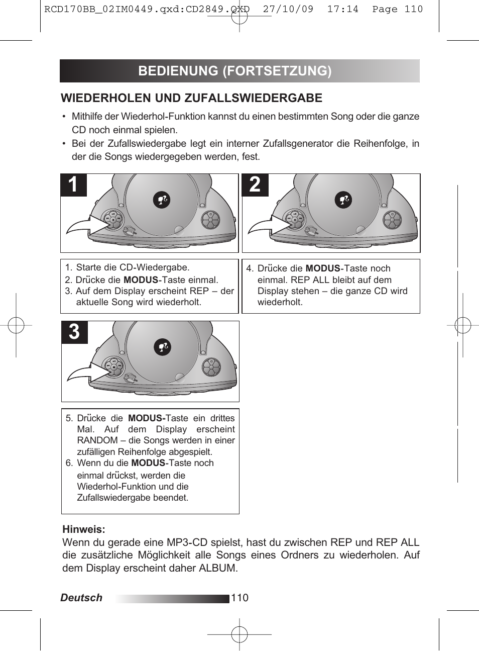 Bedienung (fortsetzung) | Lexibook RCD170BB User Manual | Page 110 / 134