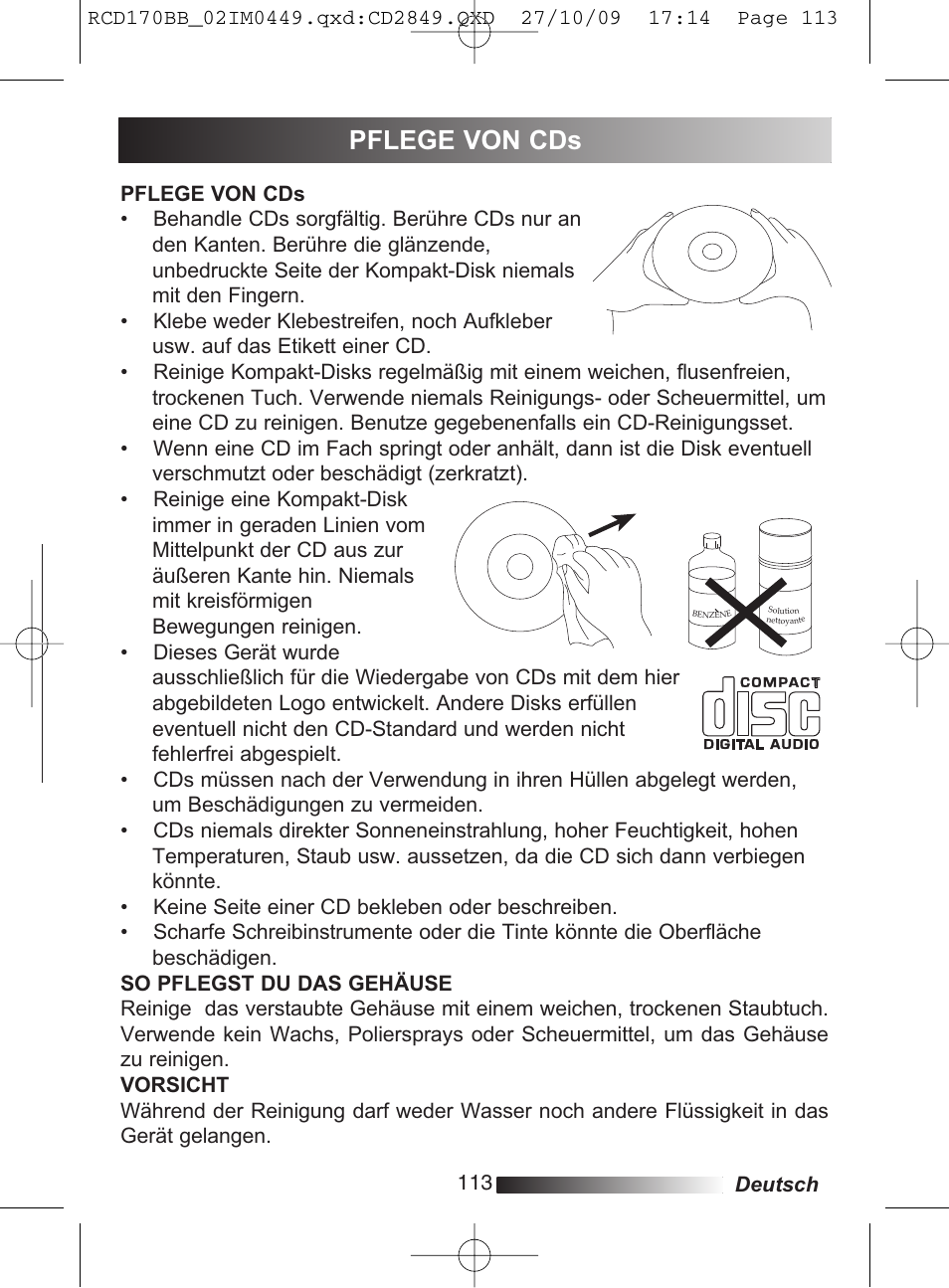 Pflege von cds | Lexibook RCD170BB User Manual | Page 113 / 134