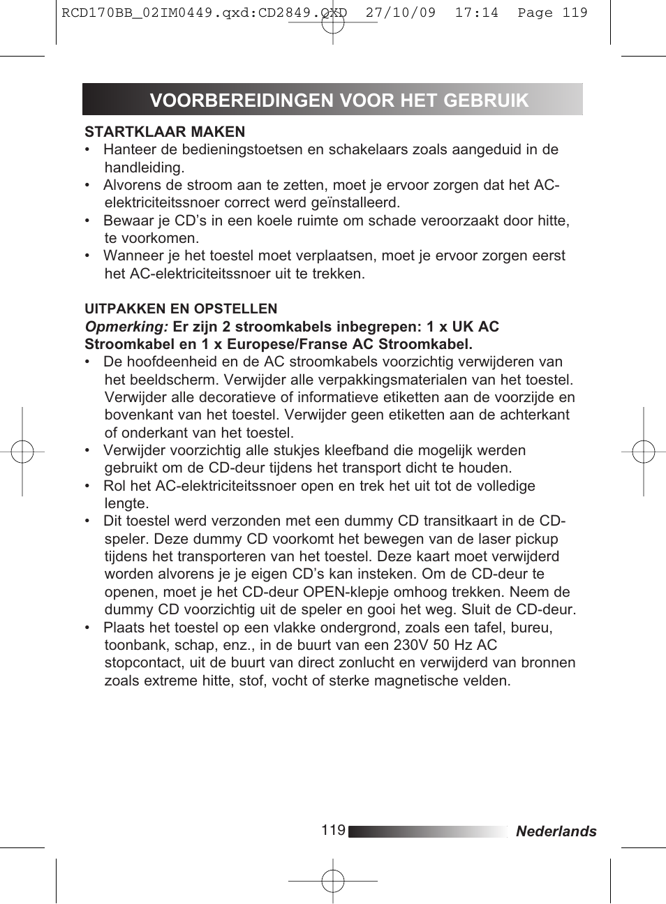 Voorbereidingen voor het gebruik | Lexibook RCD170BB User Manual | Page 119 / 134